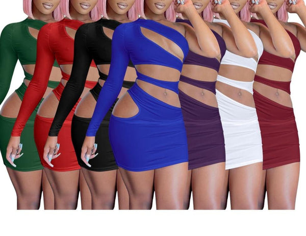 Women Sexy Cut Out One Shoulder Full Sleeve Fashion Dress