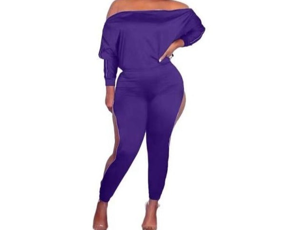 Women Fashion Two Piece Off The Shoulder Zipper Pant Set