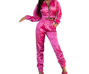 Women Fashion Sexy Satin Two Piece Tracksuit Pant Set