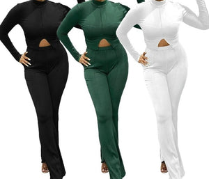 Women Two Piece Solid Color Fashion Long Sleeve Pant Set