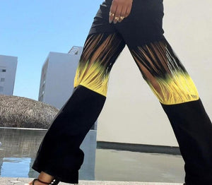 Women Fashion High Waist Gradient Tassel Wide Leg Pants