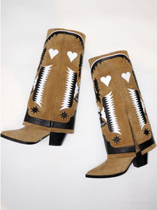 Women Fashion Heart Knee High Western Boots