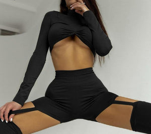 Women Fashion Sexy Two Piece Crop Cut Out Pant Set