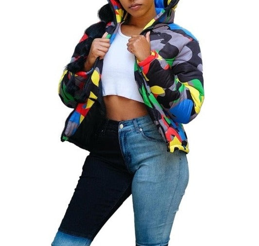 Women Color Camouflage Fashion Puff Jacket