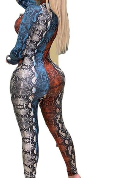 Women Sexy Snake Print Cut Out Fashion Jumpsuit