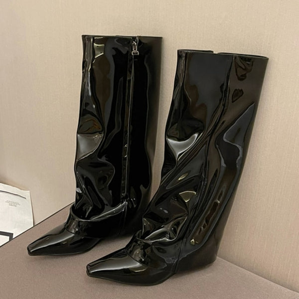 Women Fashion Wedge Patent Leather Boots