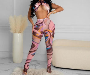 Women Sexy Colorful Print Fashion Crop Pant Set