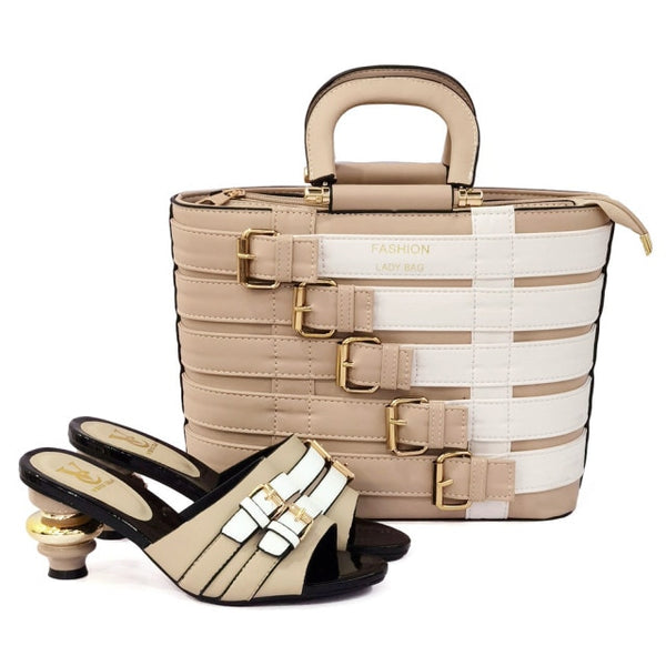 Women Fashion Buckle Slip On Sandals Handbag Set