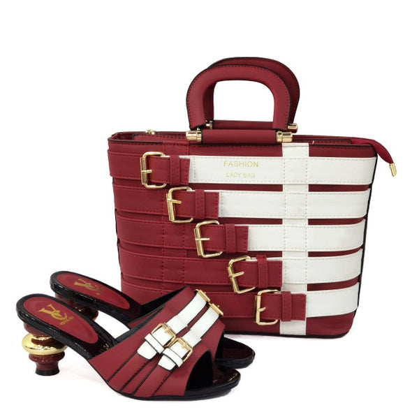 Women Fashion Buckle Slip On Sandals Handbag Set
