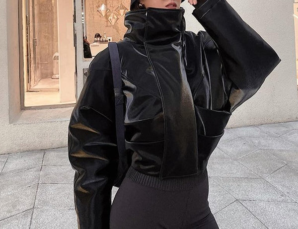 Women Faux Leather Fashion Oversized Jacket
