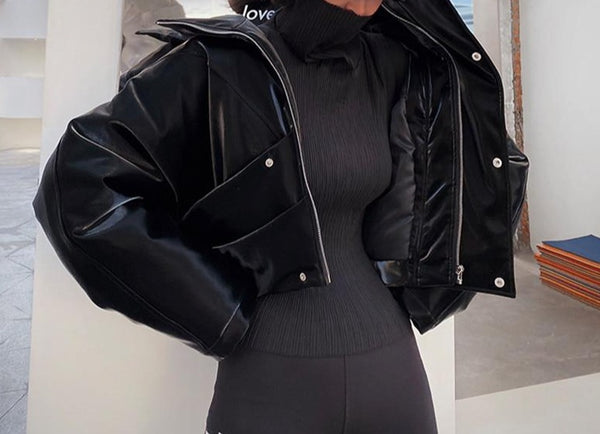 Women Faux Leather Fashion Oversized Jacket