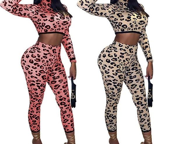 Women Sexy Fashion Leopard Print Two Piece Pant Set
