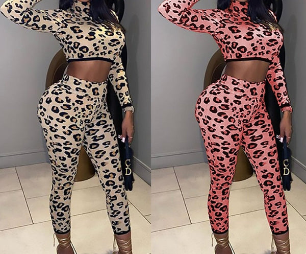 Women Sexy Fashion Leopard Print Two Piece Pant Set