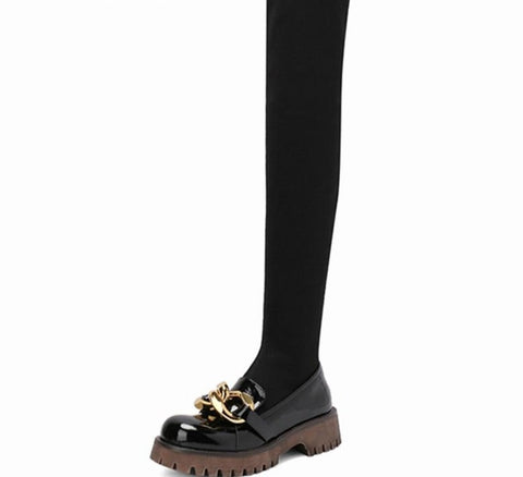 Women Over The Knee Gold Buckle Fashion Flat Boots