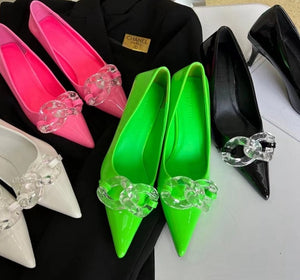 Women PU Fashion High Heel Clear Chain Pumps