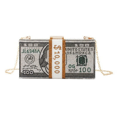 Women Fashion Rhinestone Money Chain Shoulder Bag