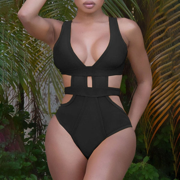 Women Sexy Mesh Patchwork Fashion Cut Out Swimsuit