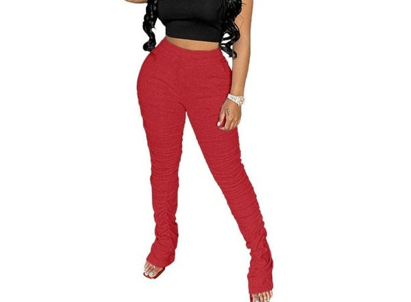 Women High Waist Fashion Solid Color Ruched Pants
