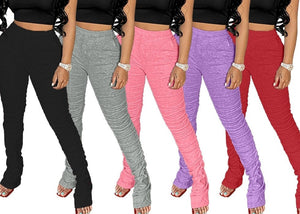 Women High Waist Fashion Solid Color Ruched Pants