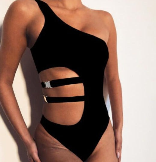 Women One Shoulder Cut Out Fashion Swimsuit