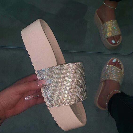 Women Casual Fashion Bling Candy-Color Platform Slide-On Sandals