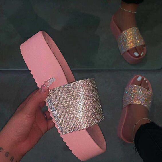 Women Casual Fashion Bling Candy-Color Platform Slide-On Sandals