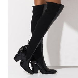 Women Fashion Black Over The Knee Slip On Boots