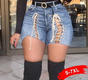 Women Ripped Lace Up Fashion Denim Shorts