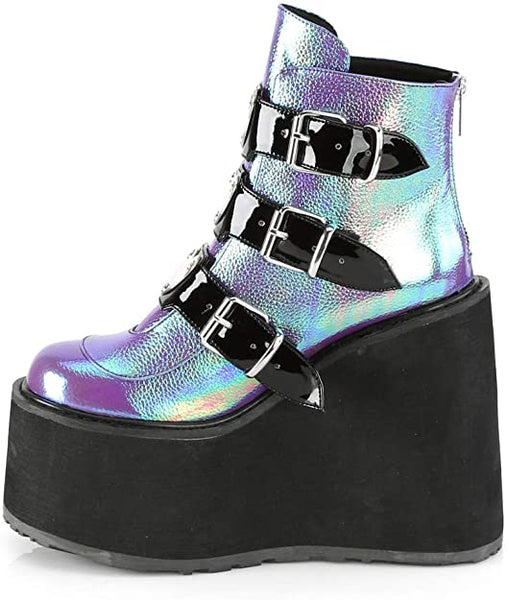 Women Thick Platform Metallic Buckle Ankle Boots