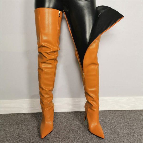 Women Fashion Faux Leather Thigh High Boots