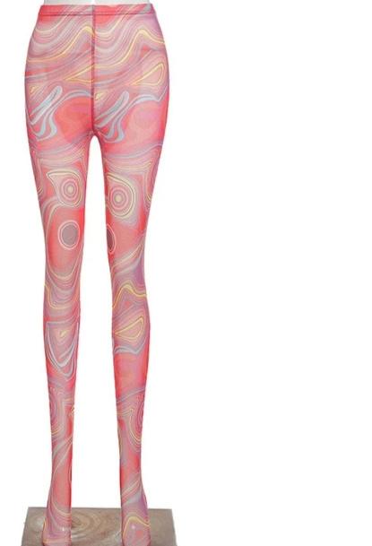 Women Sexy Colorful Print Mesh Feet In Pants
