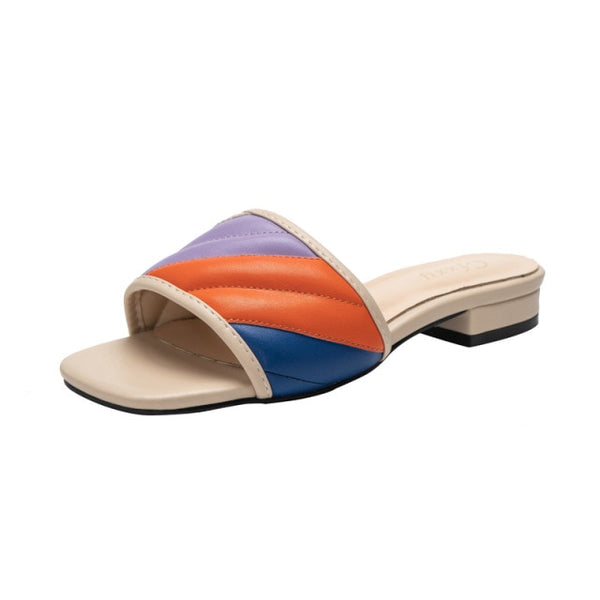 Women Colorful Fashion Faux Leather Slide On Sandals/Handbag