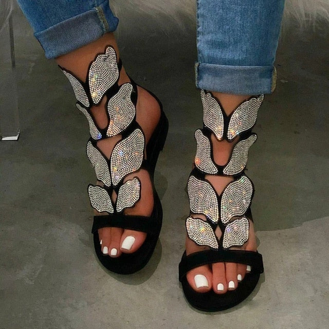 Women Fashion Bling Ankle Strap Flat Sandals