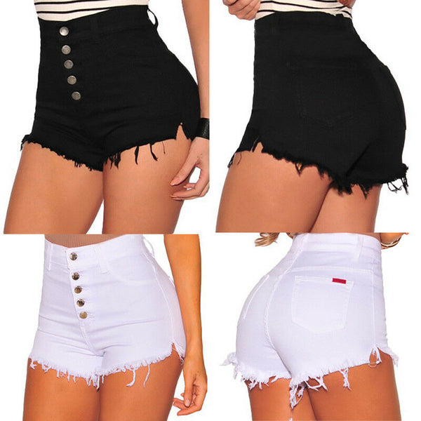 Women Sexy High Waist Button Up Mini Shorts