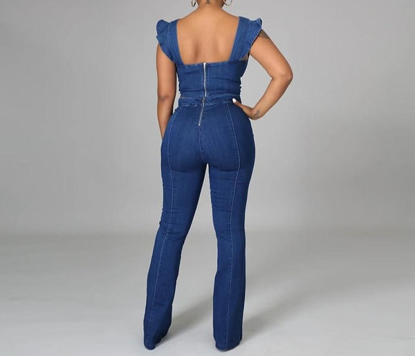 Women Off The Shoulder Two Piece Fashion Denim Pant Set