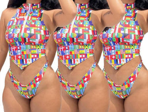 Women Colorful Halter Map Fashion Bikini