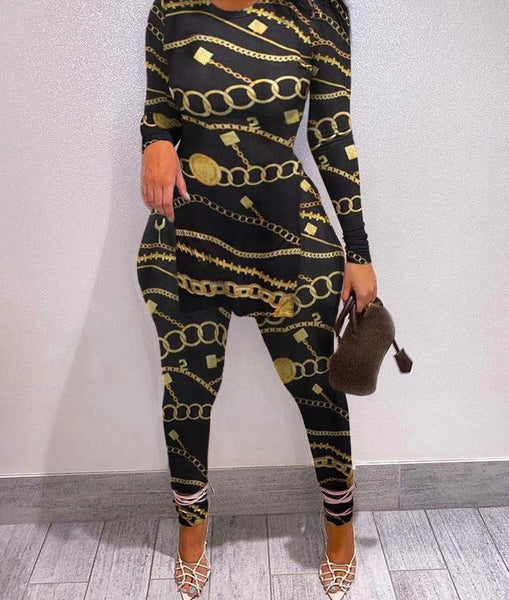 Women Printed Fashion Full Sleeve Sexy Pant Set