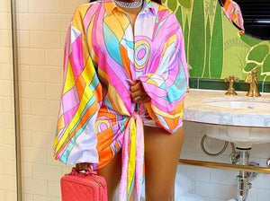 Women Fashion Multicolored Print Long Sleeve Top