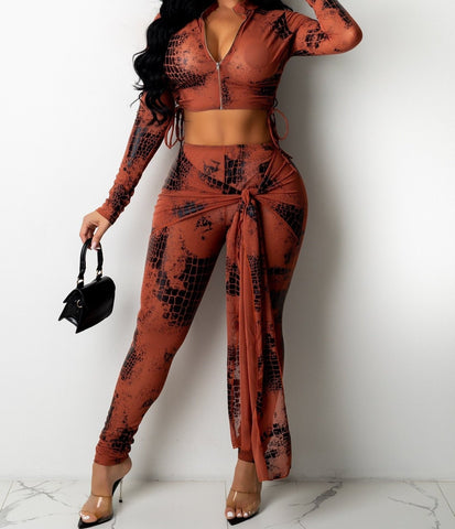 Women Tie Dye Two Piece Full Sleeve Crop Tie Up Pant Set