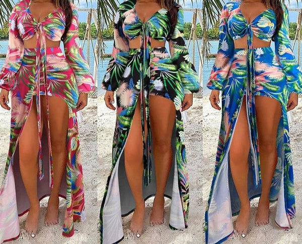Women Floral Print Fashion Two Piece Skirt Set