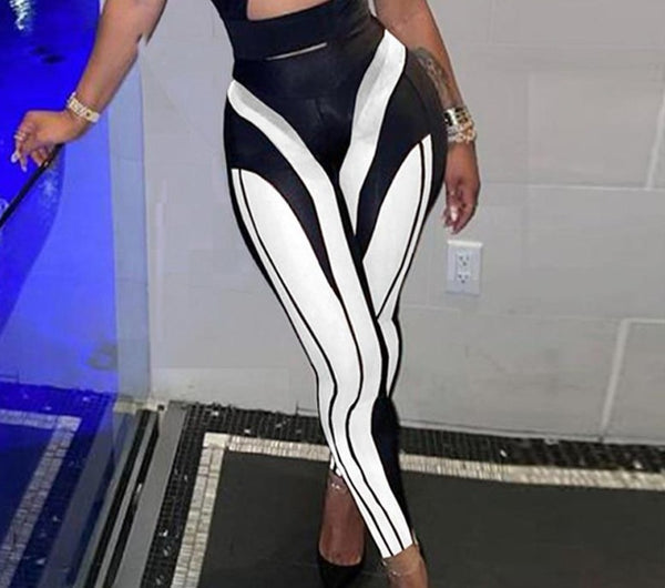 Women Striped Mesh Fashion High Waist Pants