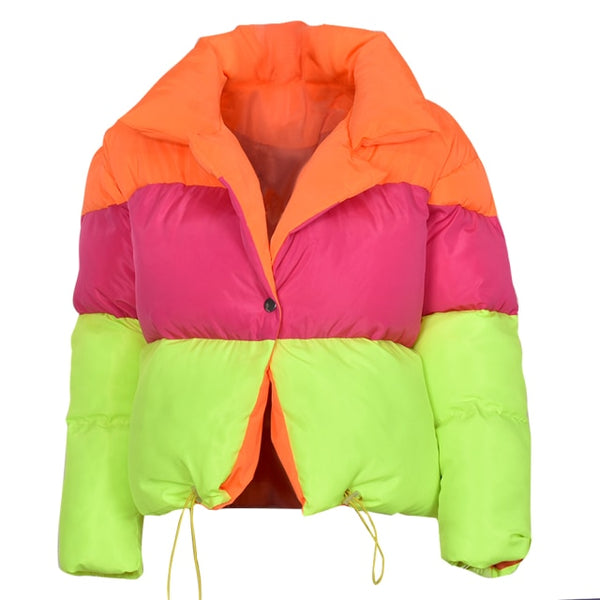 Women Fashion Neon Colorful Puff Crop Jacket