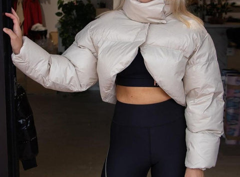 Women Crop Fashion Puff Solid Color Jacket