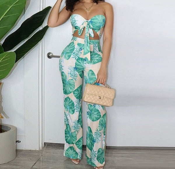 Women Printed Strapless Cut Out Fashion Jumpsuit