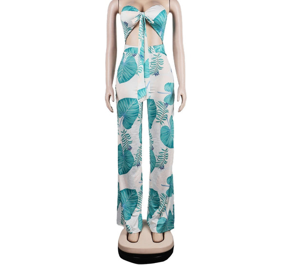 Women Printed Strapless Cut Out Fashion Jumpsuit