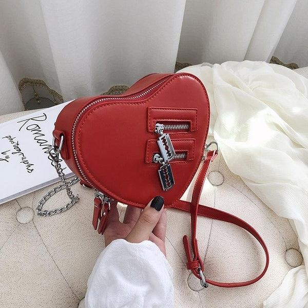 Heart Shape Zipper Fashion Chain Handbag Purse