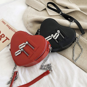 Heart Shape Zipper Fashion Chain Handbag Purse