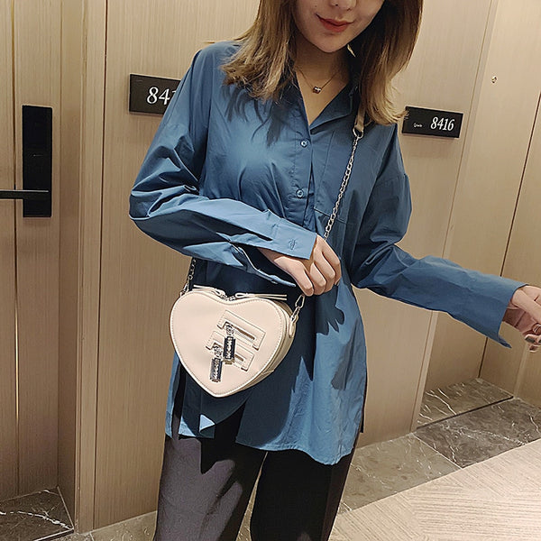 Heart Shape Zipper Fashion Chain Handbag Purse