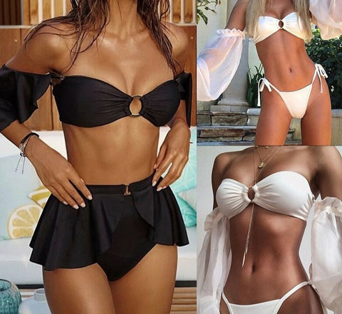 Women Strapless Sexy Ruffle Bikini Swimsuit