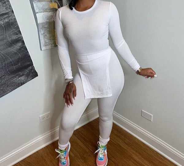 Women Solid Color Fashion Two Piece Long Sleeve Pant Set
